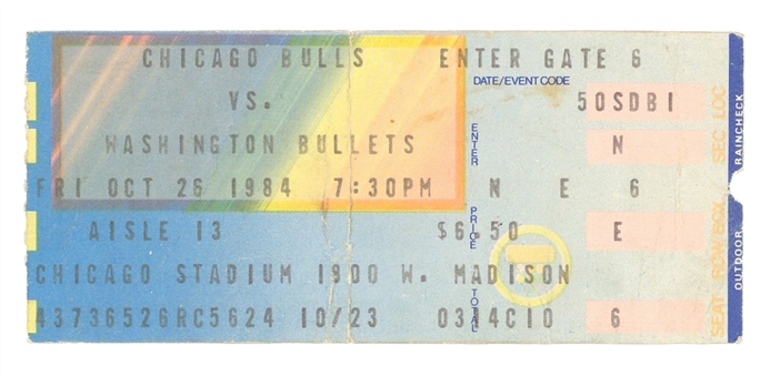 1984 Michael Jordan NBA Debut Ticket Stub from 10/26/84 - Chicago Bulls vs Washington Bullets